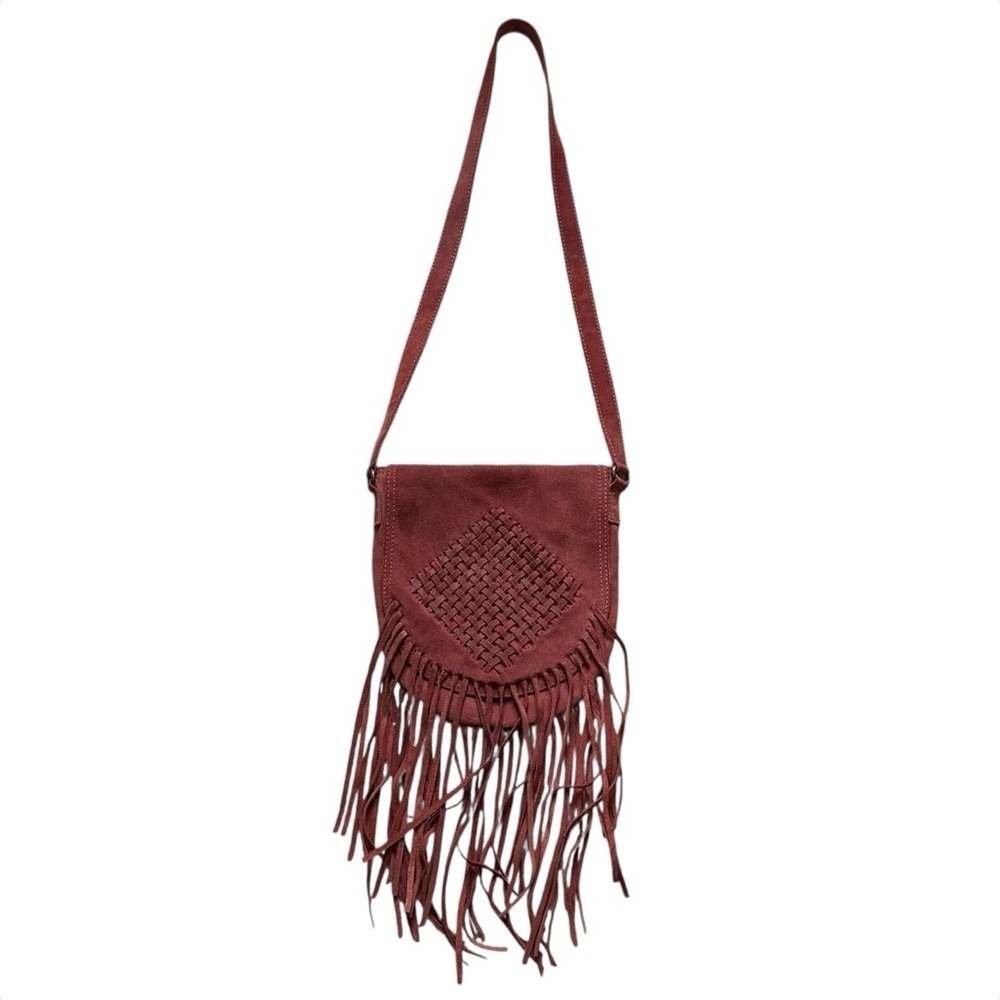 Alternative Suede Fringe Rust Crossbody Purse Bag